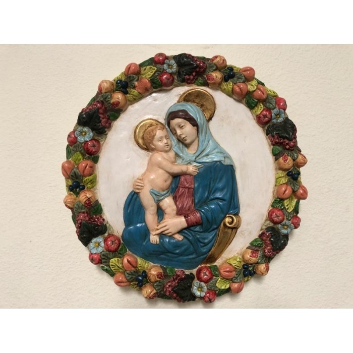 Patinated, Colored and Gilded Madonna in Ceramic